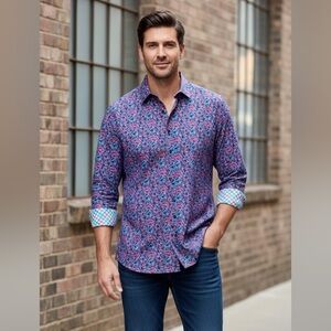 Take 50% OFF- Thomas Dean Multicolor Floral Men's Shirt, Size-3XLT